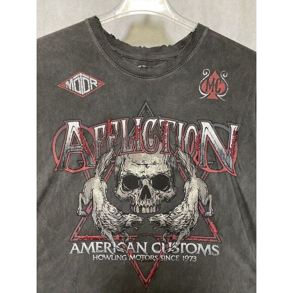 NWT Affliction Shirt Men 2XL Gray American Customs Embroidered Skull Tee VTG Y2K - Picture 1 of 13